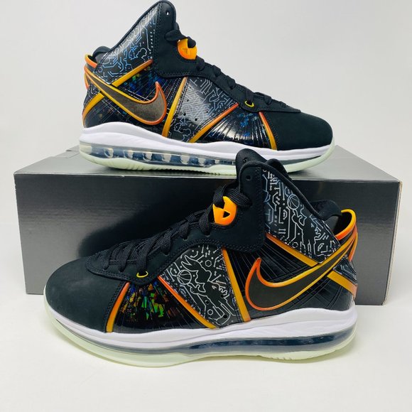 Nike Mens LeBron 8 Black Orange Round Toe Lace Up Mid Top Basketball Shoes 8.5 main image 7